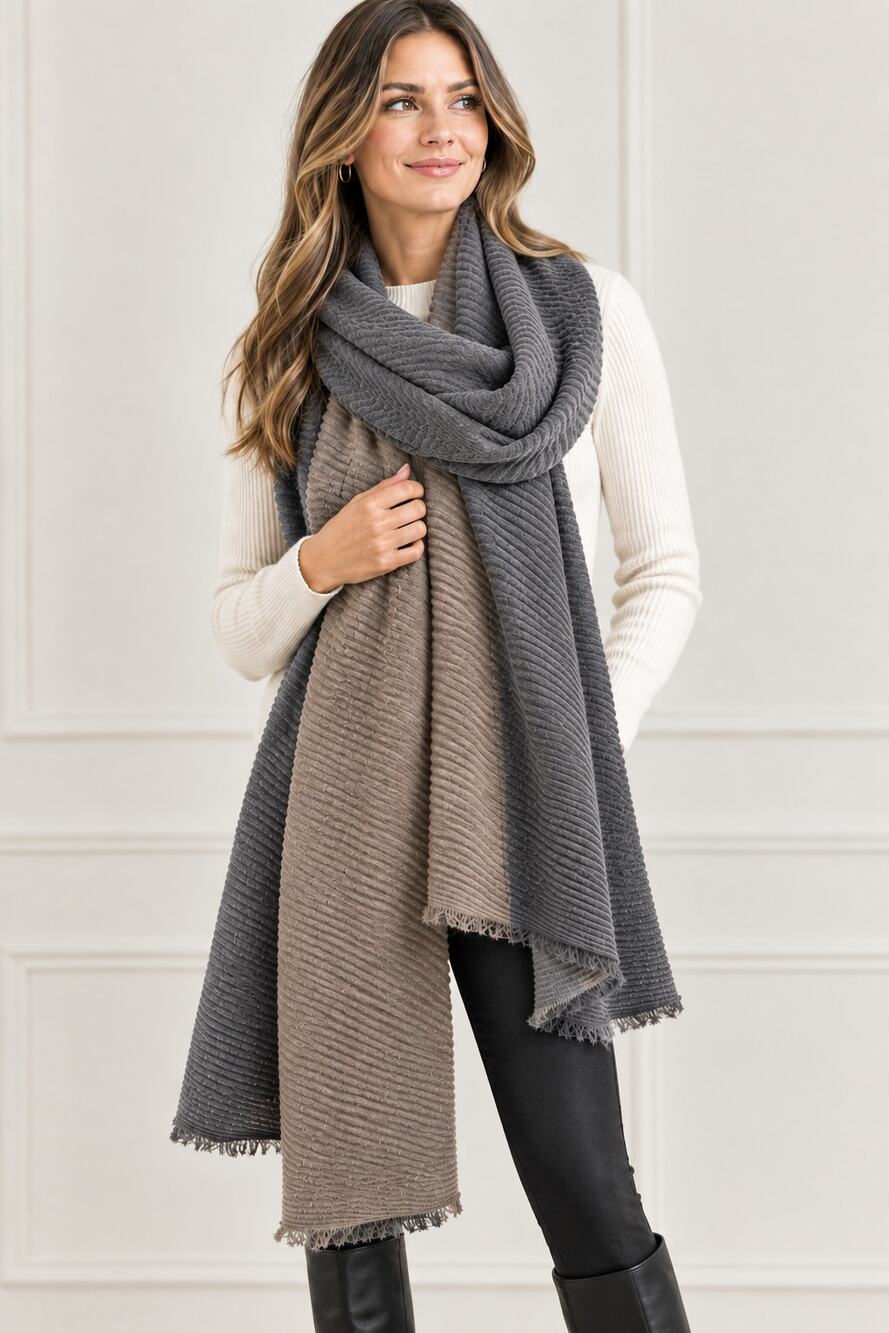 14th & Union Oversized Ribbed Scarf Gray Taupe
